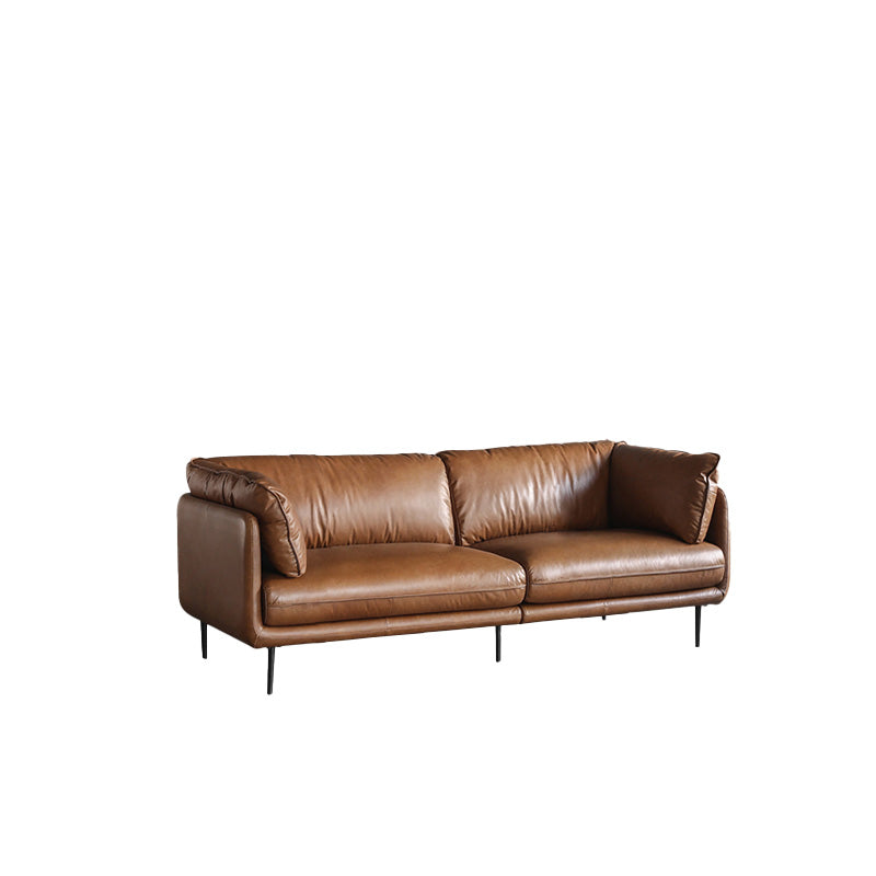 Faux Leather Sofa 31.49" High Tuxedo Arm Sofa with Loose Back 87"L x 39"W x 31.5"H Caramel Genuine Leather Clearhalo 'furn' 'furn_sofas' 'Furniture' 'Living Room Furniture' 'Sofa' 'sofas' 7173425
