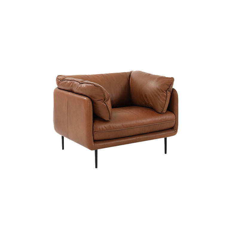 Faux Leather Sofa 31.49" High Tuxedo Arm Sofa with Loose Back 43"L x 39"W x 31.5"H Caramel Genuine Leather Clearhalo 'furn' 'furn_sofas' 'Furniture' 'Living Room Furniture' 'Sofa' 'sofas' 7173429