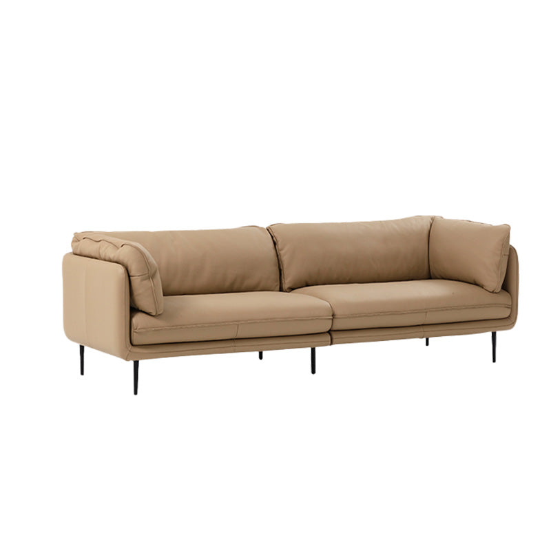 Faux Leather Sofa 31.49" High Tuxedo Arm Sofa with Loose Back 98"L x 39"W x 31.5"H Light Coffee Genuine Leather Clearhalo 'furn' 'furn_sofas' 'Furniture' 'Living Room Furniture' 'Sofa' 'sofas' 7173433
