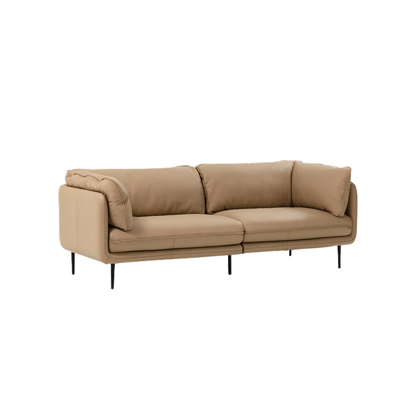 Faux Leather Sofa 31.49" High Tuxedo Arm Sofa with Loose Back 87"L x 39"W x 31.5"H Light Coffee Genuine Leather Clearhalo 'furn' 'furn_sofas' 'Furniture' 'Living Room Furniture' 'Sofa' 'sofas' 7173434