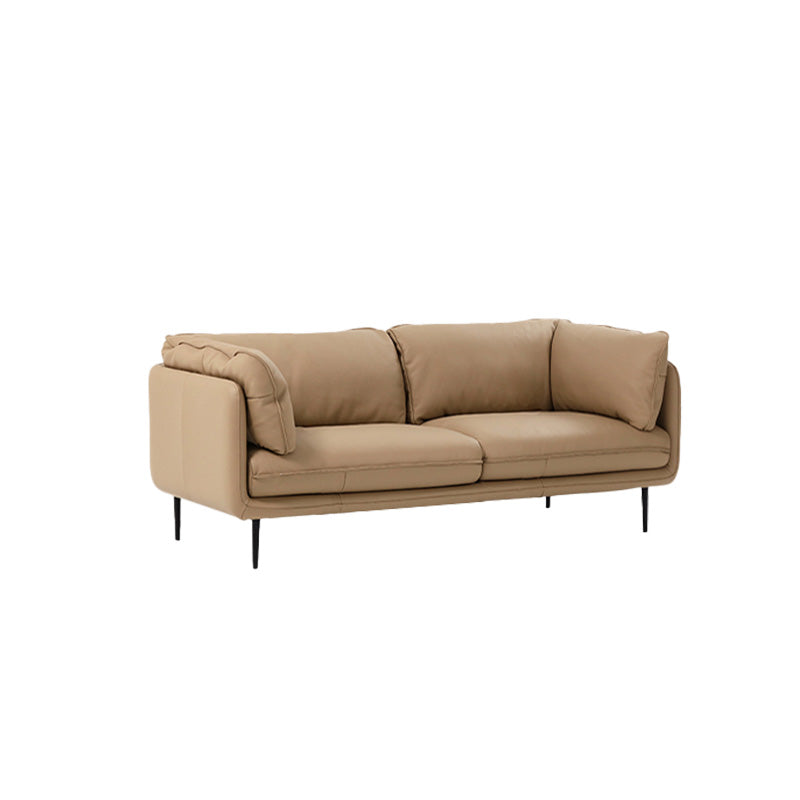 Faux Leather Sofa 31.49" High Tuxedo Arm Sofa with Loose Back 71"L x 39"W x 31.5"H Light Coffee Genuine Leather Clearhalo 'furn' 'furn_sofas' 'Furniture' 'Living Room Furniture' 'Sofa' 'sofas' 7173436