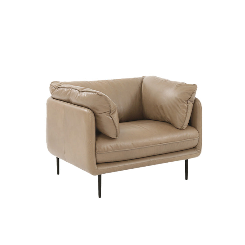 Faux Leather Sofa 31.49" High Tuxedo Arm Sofa with Loose Back 43"L x 39"W x 31.5"H Light Coffee Genuine Leather Clearhalo 'furn' 'furn_sofas' 'Furniture' 'Living Room Furniture' 'Sofa' 'sofas' 7173438
