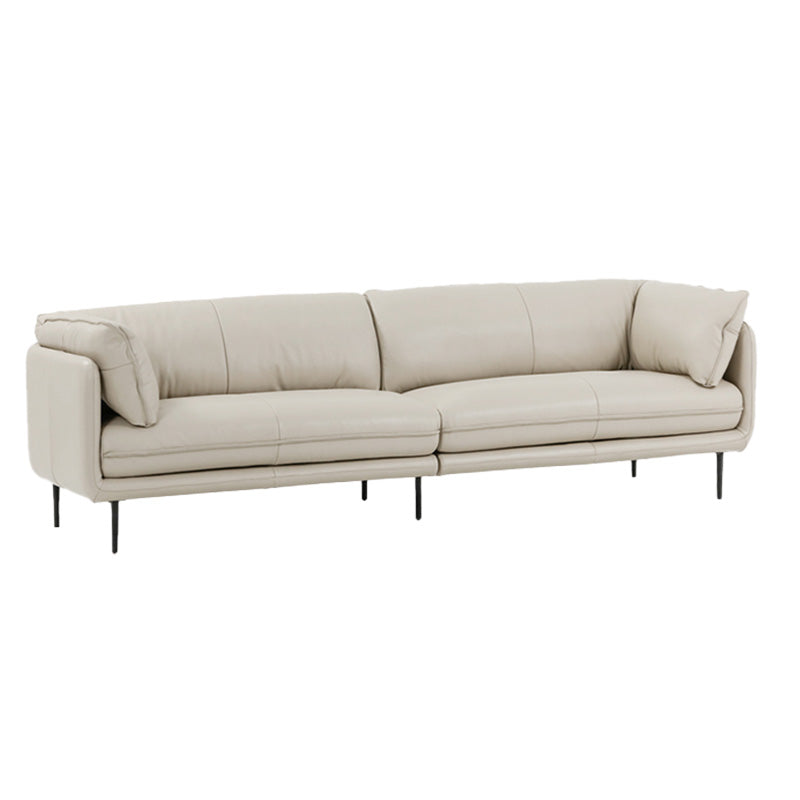 Faux Leather Sofa 31.49" High Tuxedo Arm Sofa with Loose Back 110"L x 39"W x 31.5"H Cream Gray Genuine Leather Clearhalo 'furn' 'furn_sofas' 'Furniture' 'Living Room Furniture' 'Sofa' 'sofas' 7173441