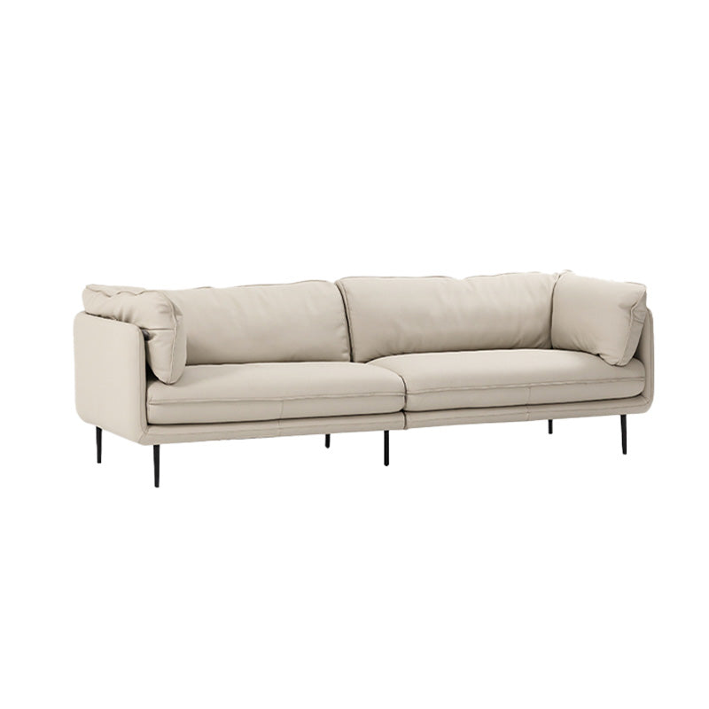 Faux Leather Sofa 31.49" High Tuxedo Arm Sofa with Loose Back 98"L x 39"W x 31.5"H Cream Gray Genuine Leather Clearhalo 'furn' 'furn_sofas' 'Furniture' 'Living Room Furniture' 'Sofa' 'sofas' 7173442
