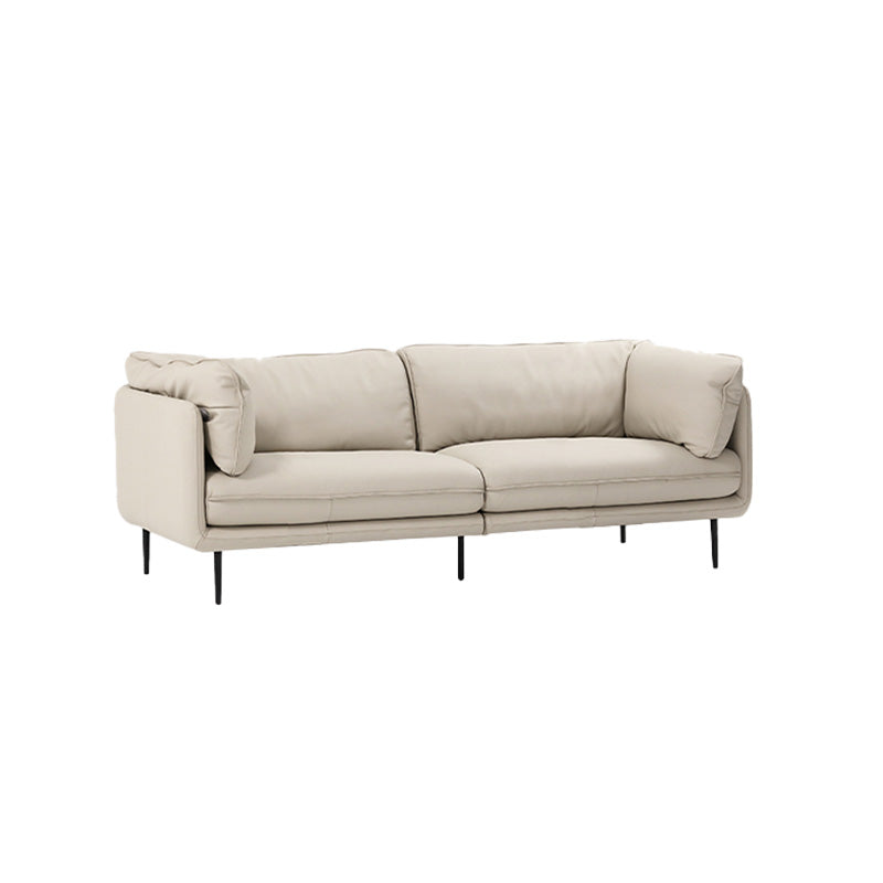 Faux Leather Sofa 31.49" High Tuxedo Arm Sofa with Loose Back 87"L x 39"W x 31.5"H Cream Gray Genuine Leather Clearhalo 'furn' 'furn_sofas' 'Furniture' 'Living Room Furniture' 'Sofa' 'sofas' 7173443