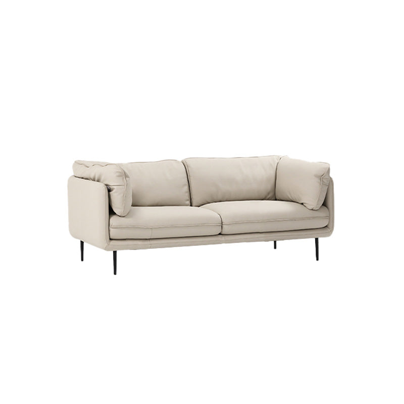 Faux Leather Sofa 31.49" High Tuxedo Arm Sofa with Loose Back 71"L x 39"W x 31.5"H Cream Gray Genuine Leather Clearhalo 'furn' 'furn_sofas' 'Furniture' 'Living Room Furniture' 'Sofa' 'sofas' 7173444