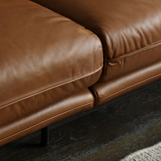 Contemporary 31.49" High Sofa Genuine Leather Tuxedo Arm Sofa