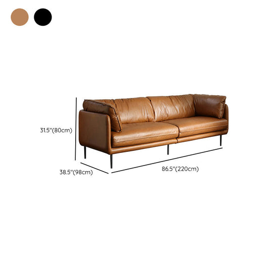 Contemporary 31.49" High Sofa Genuine Leather Tuxedo Arm Sofa
