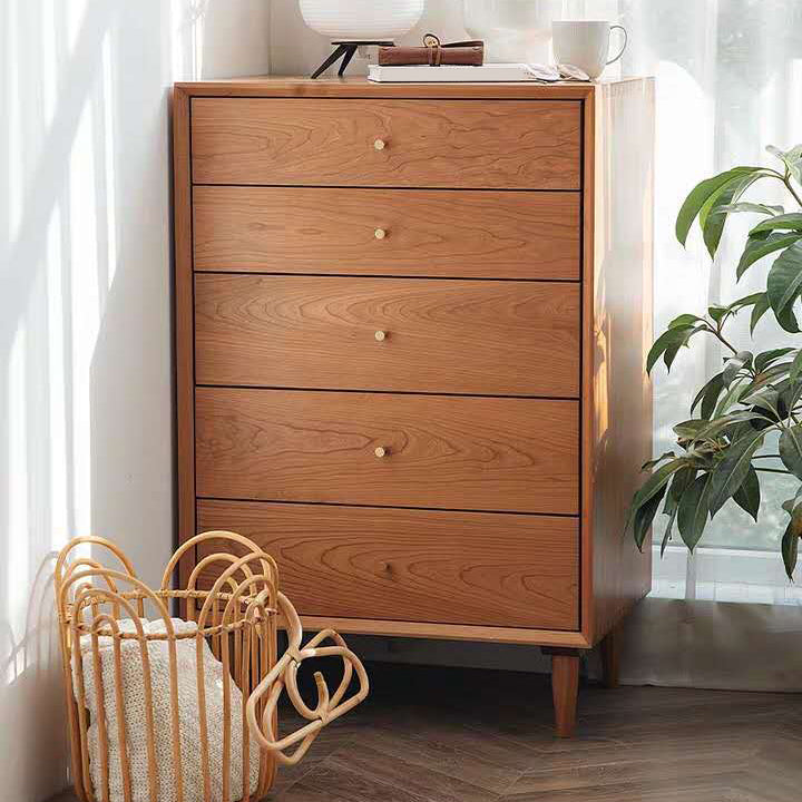 Mid-century Modern 5- Drawer Chest Rectangle Wooden Accent Chest Clearhalo 'Cabinets & Chests' 'cabinets_chests' 'furn' 'furn_cabinets_chests' 'Furniture' 'Living Room Furniture' 7173681