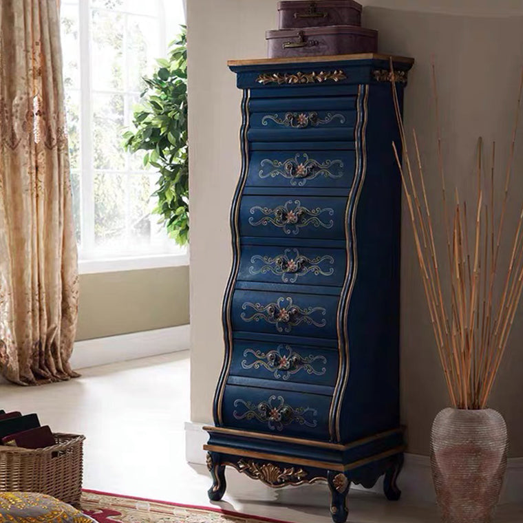 Coffre en bois en détresse moderne du milieu du siècle 7- tiroir rectangle accent coffre