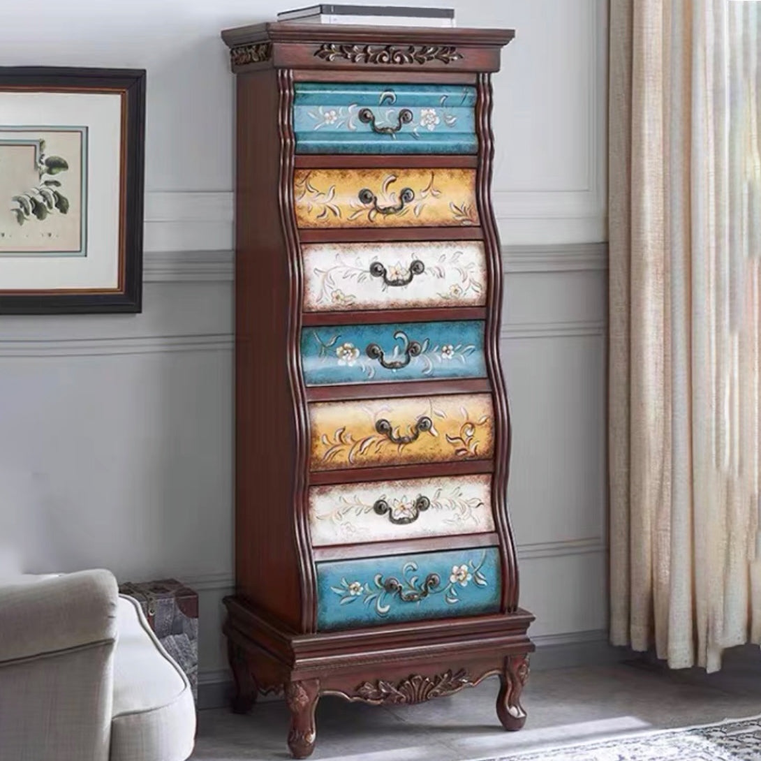 Coffre en bois en détresse moderne du milieu du siècle 7- tiroir rectangle accent coffre