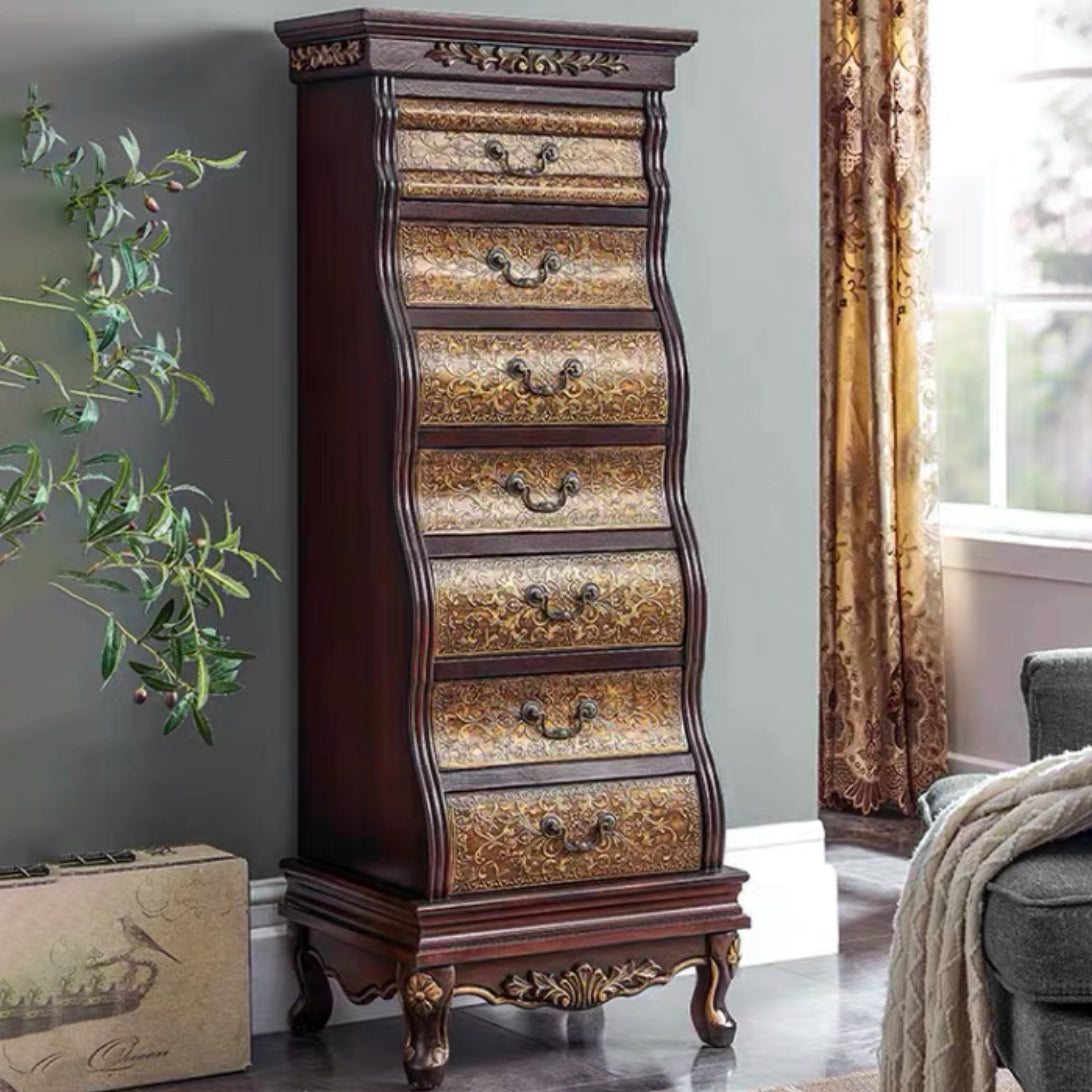 Coffre en bois en détresse moderne du milieu du siècle 7- tiroir rectangle accent coffre