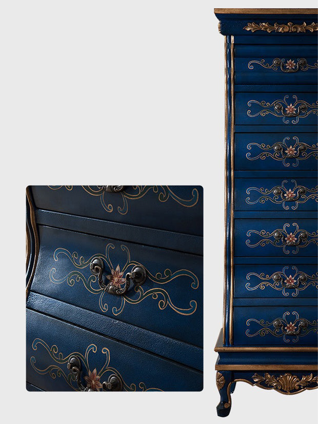 Coffre en bois en détresse moderne du milieu du siècle 7- tiroir rectangle accent coffre