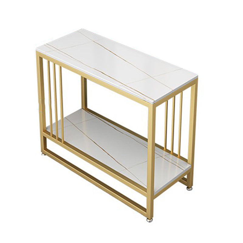 Metal Frame End Table 2-Tier Stone Top Accent Side Table with Shelf Clearhalo 'Coffee & Accent Tables' 'End & Side Tables' 'end_side_tables' 'furn' 'furn_end_side_tables' 'Furniture' 'Living Room Furniture' 7173914