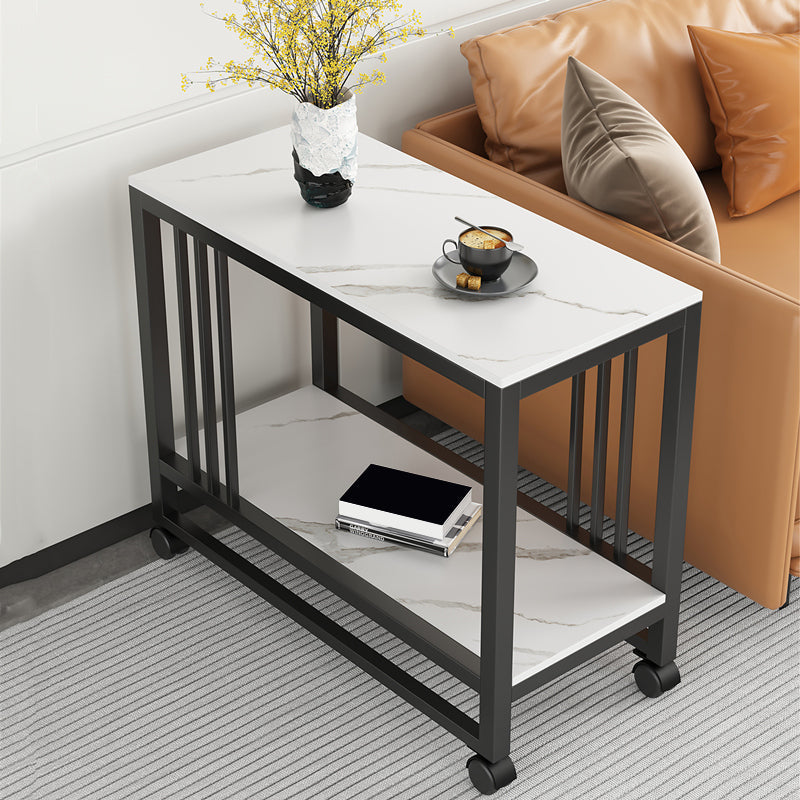 Metal Frame End Table 2-Tier Stone Top Accent Side Table with Shelf White 1 Clearhalo 'Coffee & Accent Tables' 'End & Side Tables' 'end_side_tables' 'furn' 'furn_end_side_tables' 'Furniture' 'Living Room Furniture' 7173926
