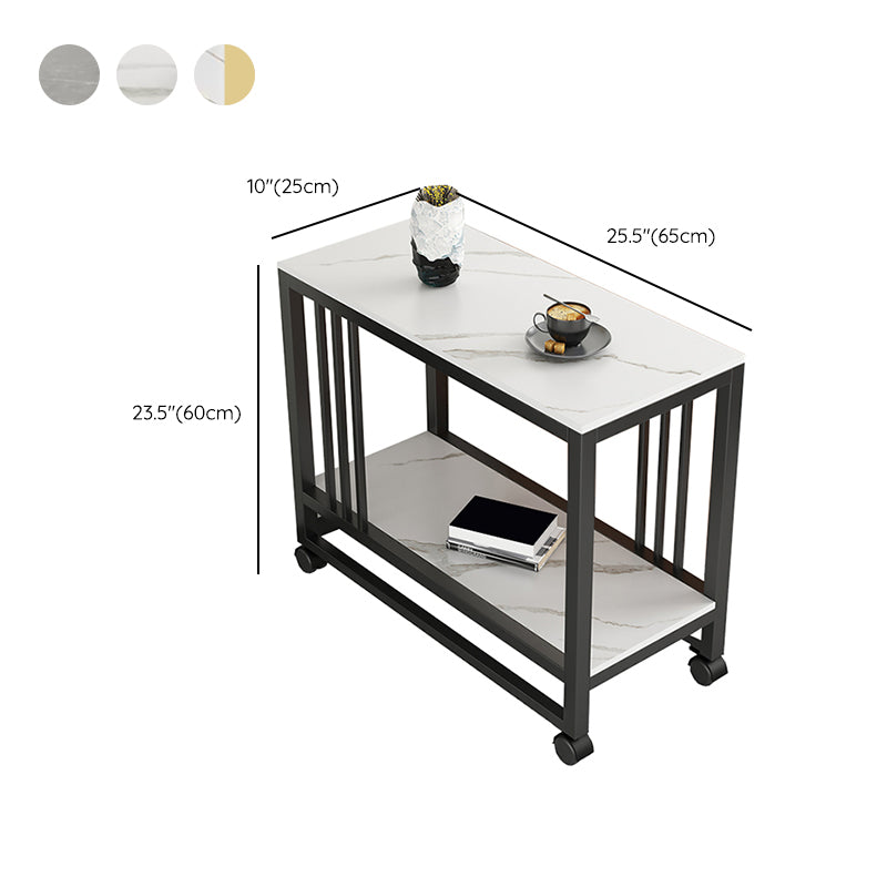 Metal Frame End Table 2-Tier Stone Top Accent Side Table with Shelf Clearhalo 'Coffee & Accent Tables' 'End & Side Tables' 'end_side_tables' 'furn' 'furn_end_side_tables' 'Furniture' 'Living Room Furniture' 7173931