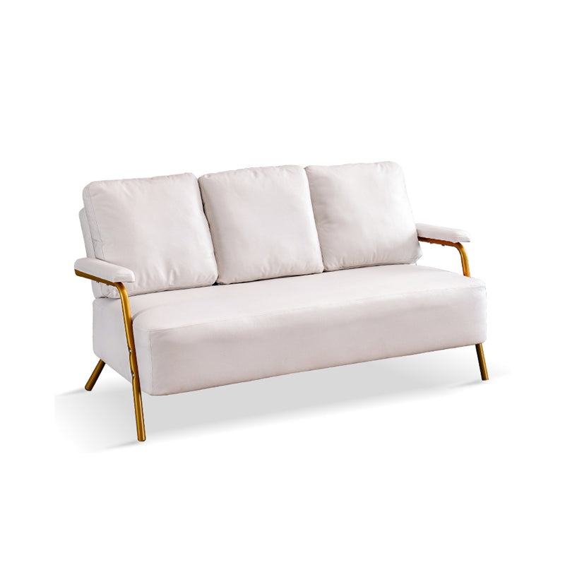 Metal Stationary Loveseat Cushions Back Standard Sofa with Pillows White Tech Cloth Clearhalo 'furn' 'furn_sofas' 'Furniture' 'Living Room Furniture' 'Sofa' 'sofas' 7174215