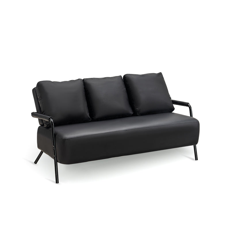 Metal Stationary Loveseat Cushions Back Standard Sofa with Pillows Black PU（Polyurethane） Clearhalo 'furn' 'furn_sofas' 'Furniture' 'Living Room Furniture' 'Sofa' 'sofas' 7174218