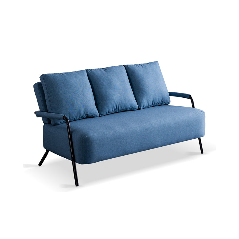 Metal Stationary Loveseat Cushions Back Standard Sofa with Pillows Blue Cotton and Linen Clearhalo 'furn' 'furn_sofas' 'Furniture' 'Living Room Furniture' 'Sofa' 'sofas' 7174224