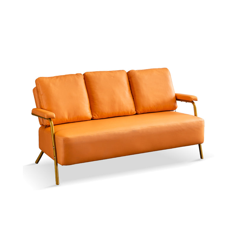 Metal Stationary Loveseat Cushions Back Standard Sofa with Pillows Orange Tech Cloth Clearhalo 'furn' 'furn_sofas' 'Furniture' 'Living Room Furniture' 'Sofa' 'sofas' 7174231