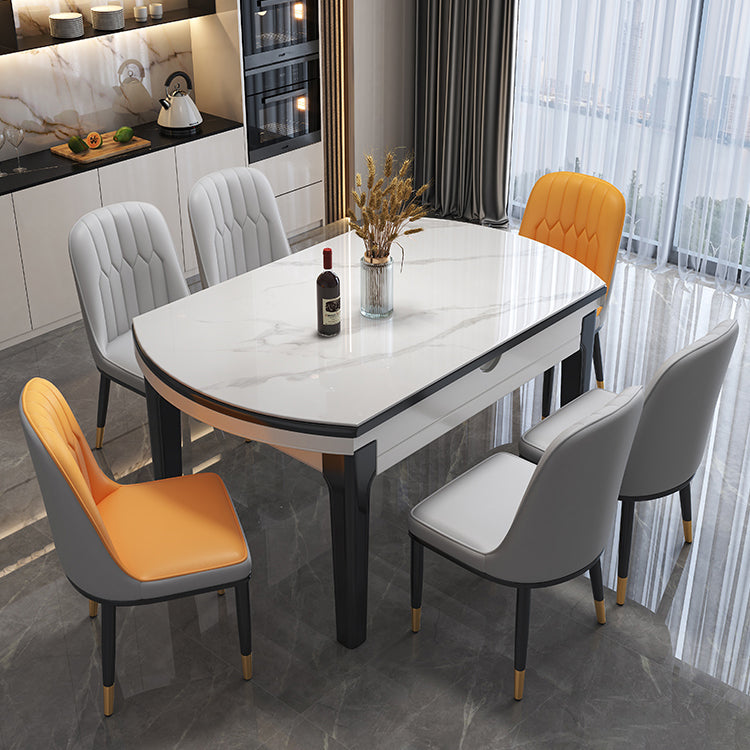 Drop-Leaf Dining Table Round White Dinner Table with Wooden Base Clearhalo 'Dining Tables & Seating' 'Dining Tables' 'dining_table' 'furn' 'furn_dining_table' 'Furniture' 'Kitchen & Dining Furniture' 7177796