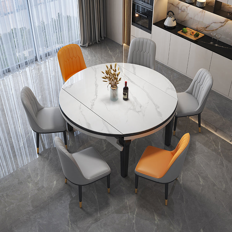 Drop-Leaf Dining Table Round White Dinner Table with Wooden Base Clearhalo 'Dining Tables & Seating' 'Dining Tables' 'dining_table' 'furn' 'furn_dining_table' 'Furniture' 'Kitchen & Dining Furniture' 7177797