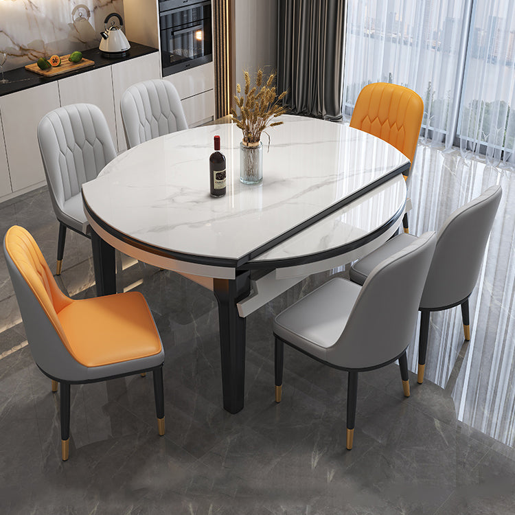 Drop-Leaf Dining Table Round White Dinner Table with Wooden Base Clearhalo 'Dining Tables & Seating' 'Dining Tables' 'dining_table' 'furn' 'furn_dining_table' 'Furniture' 'Kitchen & Dining Furniture' 7177799