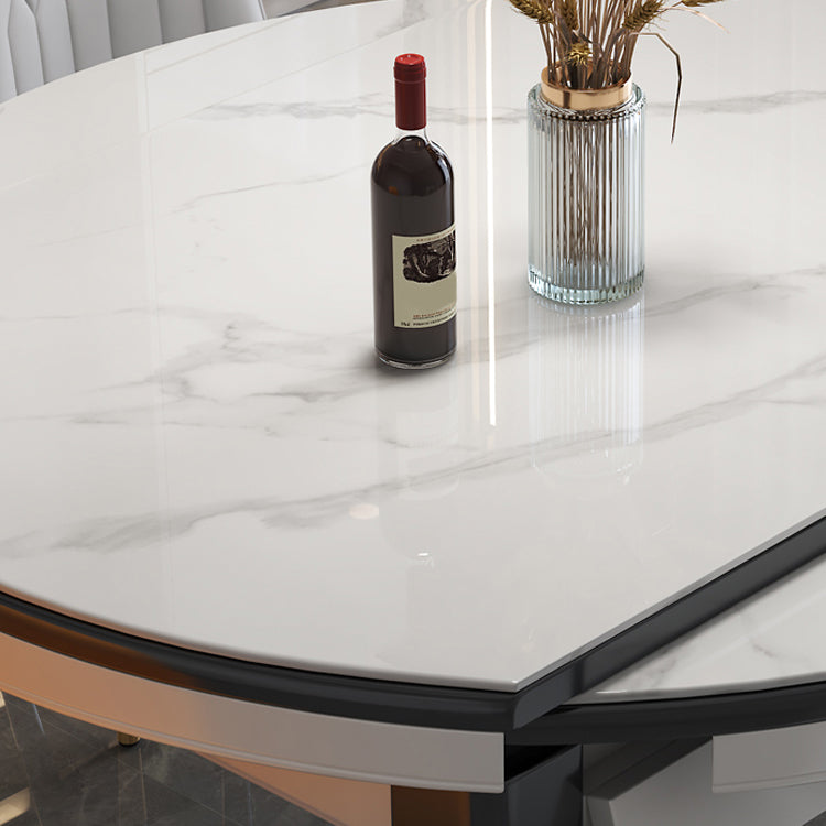Drop-Leaf Dining Table Round White Dinner Table with Wooden Base Clearhalo 'Dining Tables & Seating' 'Dining Tables' 'dining_table' 'furn' 'furn_dining_table' 'Furniture' 'Kitchen & Dining Furniture' 7177803