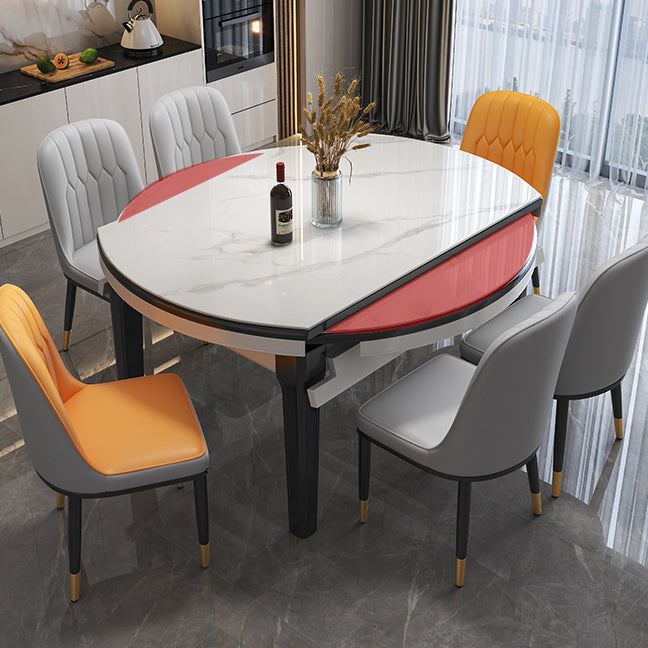 Drop-Leaf Dining Table Round White Dinner Table with Wooden Base Clearhalo 'Dining Tables & Seating' 'Dining Tables' 'dining_table' 'furn' 'furn_dining_table' 'Furniture' 'Kitchen & Dining Furniture' 7177804