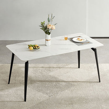 Rectangle Modern Dining Table White Stone Top Indoor Dinette Table