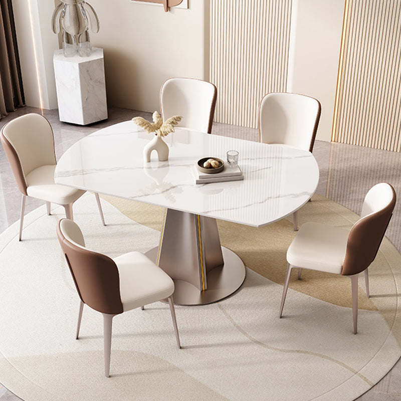Sintered Stone Dining Table Drop-Leaf Round Dinner Table for Dining Room Clearhalo 'Dining Tables & Seating' 'Dining Tables' 'dining_table' 'furn' 'furn_dining_table' 'Furniture' 'Kitchen & Dining Furniture' 7177831