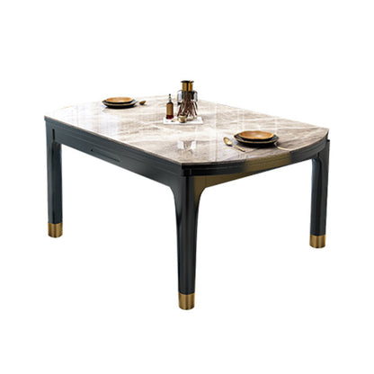Eettafel met neerklapbaar blad Gesinterde stenen eettafel met houten onderstel