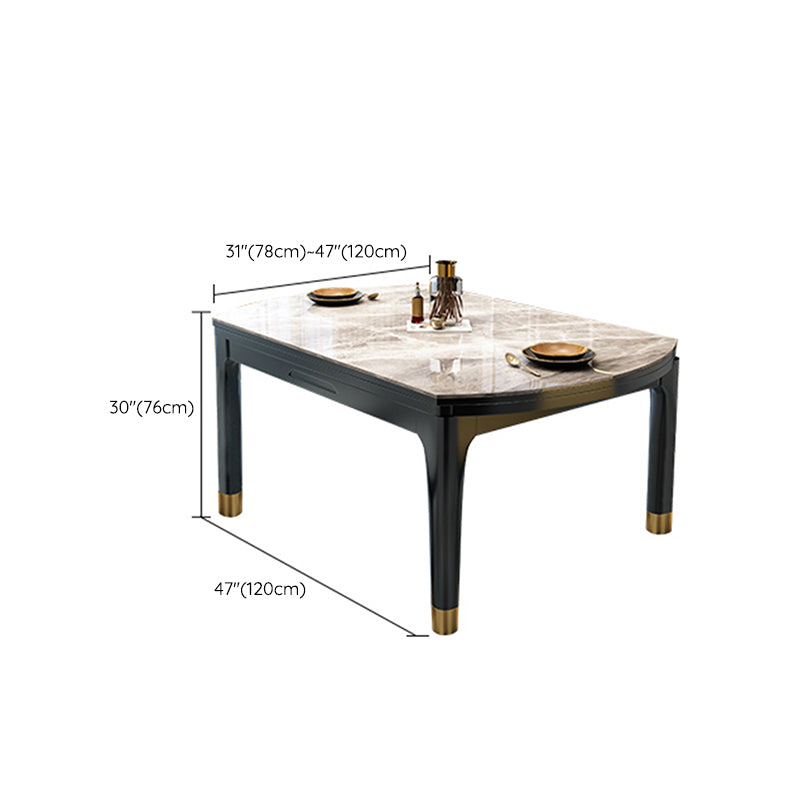 Eettafel met neerklapbaar blad Gesinterde stenen eettafel met houten onderstel