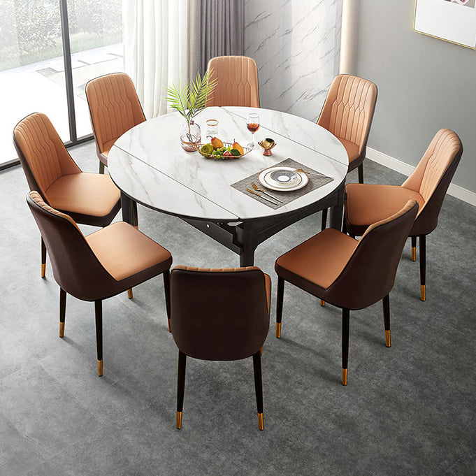 Sintered Stone Dining Table Round Drop-Leaf Dinner Table for Dining Room Clearhalo 'Dining Tables & Seating' 'Dining Tables' 'dining_table' 'furn' 'furn_dining_table' 'Furniture' 'Kitchen & Dining Furniture' 7177941