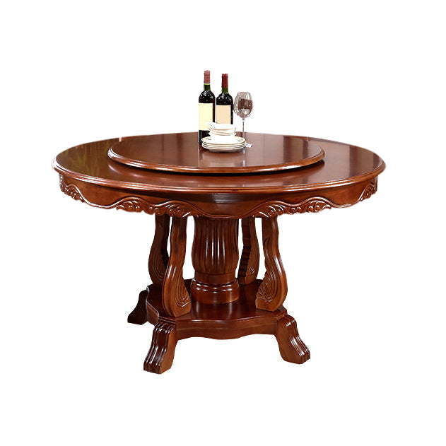 Brown Wood Dining Table for Home Rubberwood Dinette Table with Pedestal