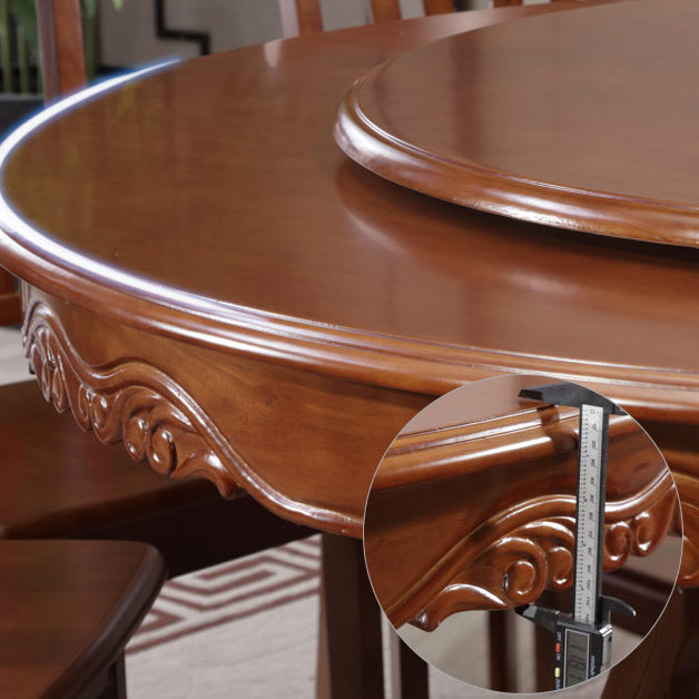 Brown Wood Dining Table for Home Rubberwood Dinette Table with Pedestal
