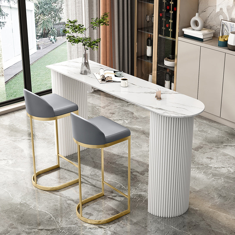 Low Back Upholstered Dining Stool Bucket Bar Stool with Metal Base