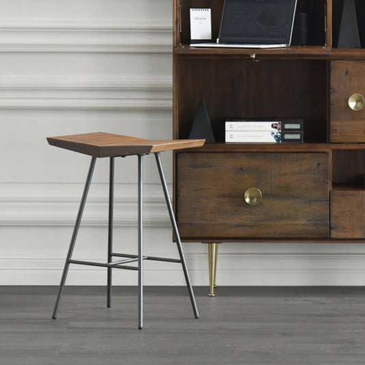 Contemporary Metal Bar Stool Footrest Counter Stool in Brown