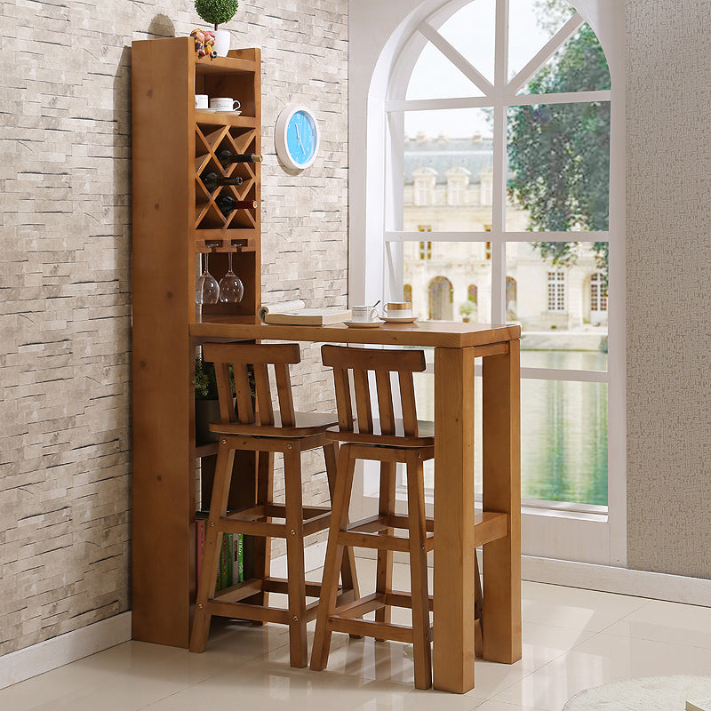 Brown Pine Wood Bistro Table with Storage Modern Pub Table for Home Clearhalo 'Bar Furniture' 'Bar Tables' 'bar_tables' 'furn' 'furn_bar_tables' 'Furniture' 'Kitchen & Dining Furniture' 7178627