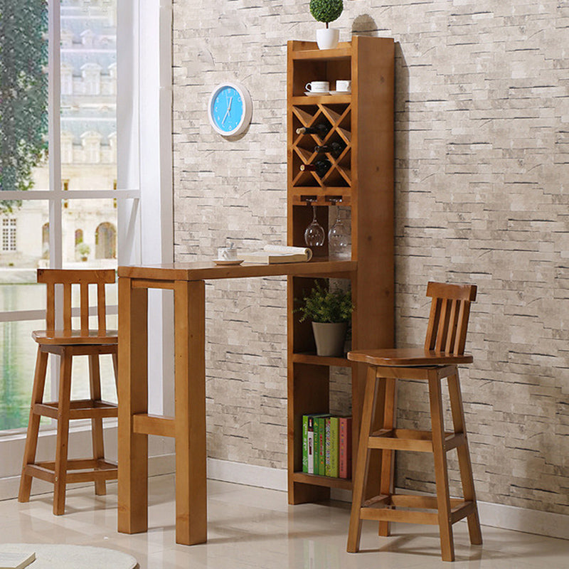 Brown Pine Wood Bistro Table with Storage Modern Pub Table for Home Clearhalo 'Bar Furniture' 'Bar Tables' 'bar_tables' 'furn' 'furn_bar_tables' 'Furniture' 'Kitchen & Dining Furniture' 7178634