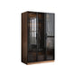 Modern Freestanding Wardrobe Armoire Tempered Glass Doors Wardrobe with Shelves