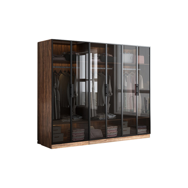 Modern Freestanding Wardrobe Armoire Tempered Glass Doors Wardrobe with Shelves