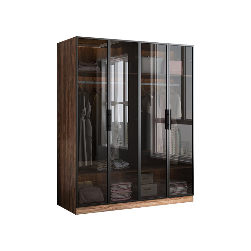 Modern Freestanding Wardrobe Armoire Tempered Glass Doors Wardrobe with Shelves
