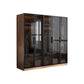 Modern Freestanding Wardrobe Armoire Tempered Glass Doors Wardrobe with Shelves