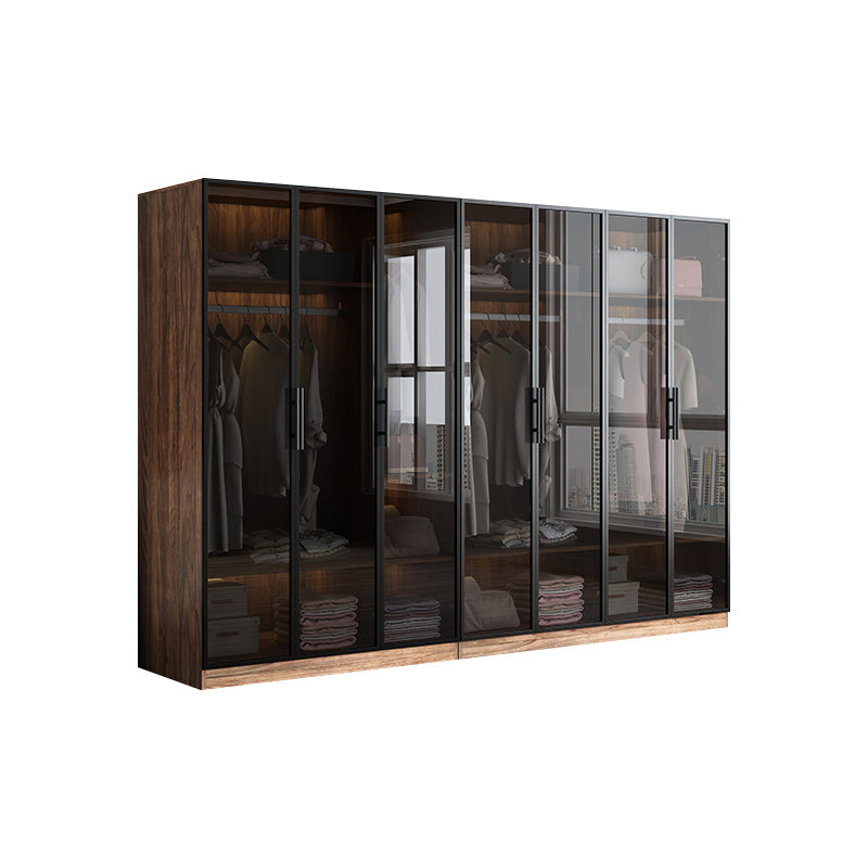 Modern Freestanding Wardrobe Armoire Tempered Glass Doors Wardrobe with Shelves