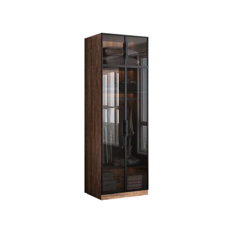 Modern Freestanding Wardrobe Armoire Tempered Glass Doors Wardrobe with Shelves
