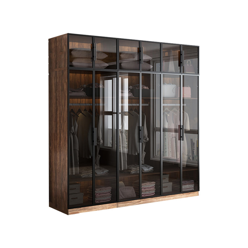 Modern Freestanding Wardrobe Armoire Tempered Glass Doors Wardrobe with Shelves