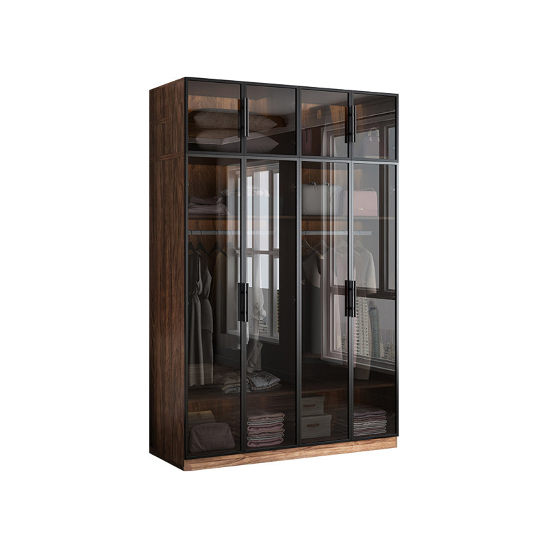 Modern Freestanding Wardrobe Armoire Tempered Glass Doors Wardrobe with Shelves