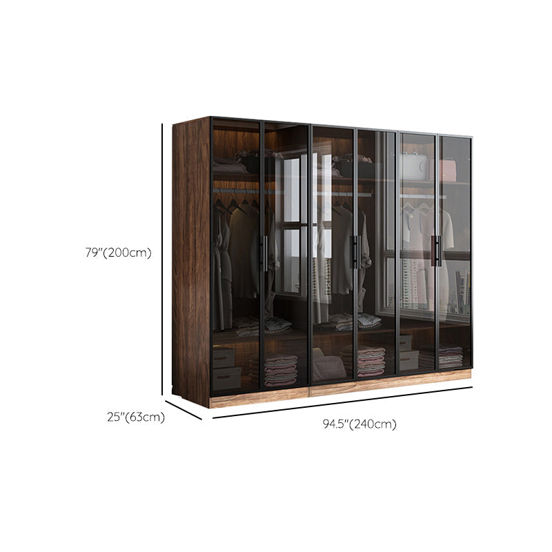 Modern Freestanding Wardrobe Armoire Tempered Glass Doors Wardrobe with Shelves