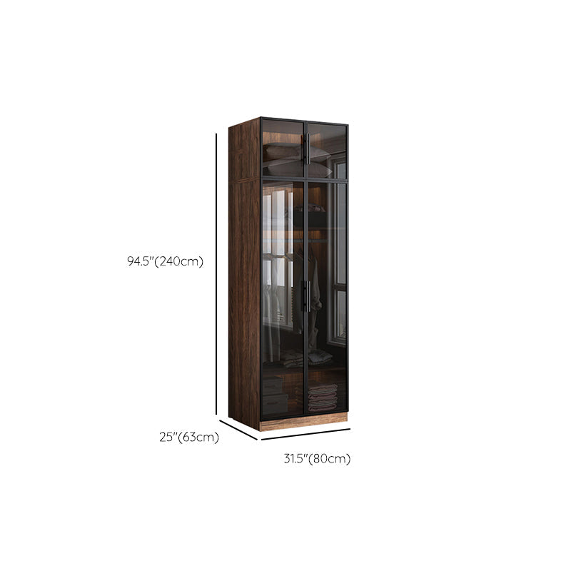 Modern Freestanding Wardrobe Armoire Tempered Glass Doors Wardrobe with Shelves